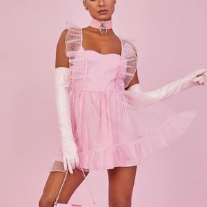 Sugar Thrillz Pink Barbie Fairy Pinafore Apron Frilly Dress Medium